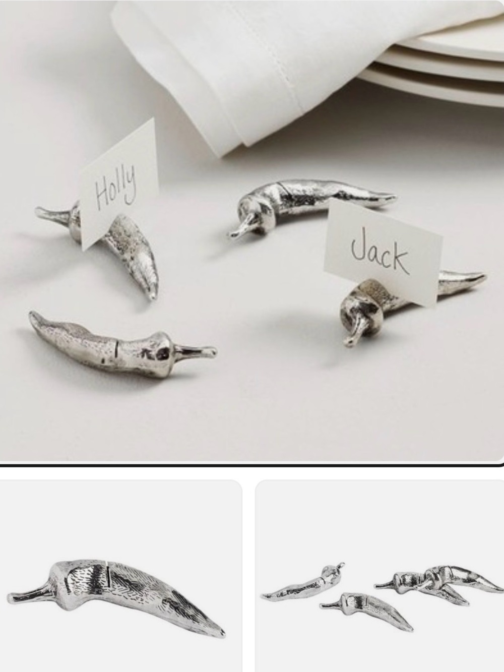 Silver Chili Pepper Place Card Holders - Set of 8